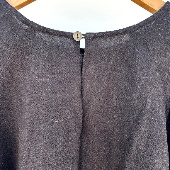 Ali Golden Black Long Sleeve Puff Shoulder Blouse Small Linen Shirt Top - Picture 8 of 10